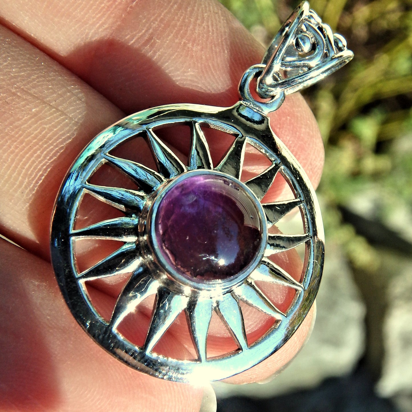 Jelly Purple Amethyst Sunshine Pendant in Sterling Silver (Includes Silver Chain) - Earth Family Crystals