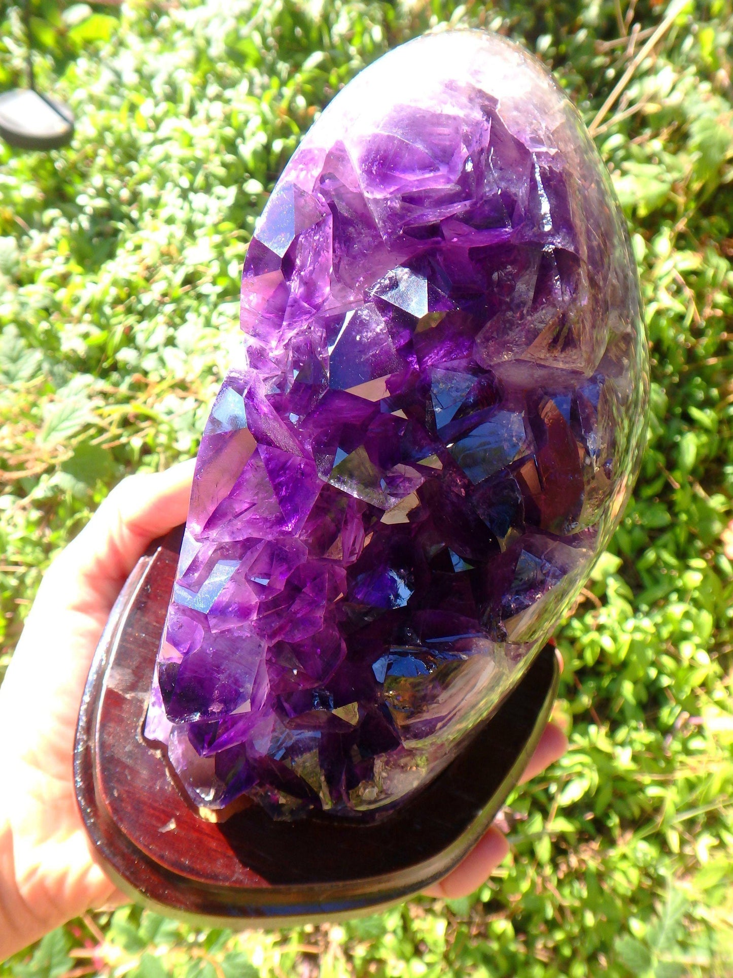 AA Grade Dark Grape Jelly Purple Amethyst Specimen Display Specimen on Removable Wood Stand