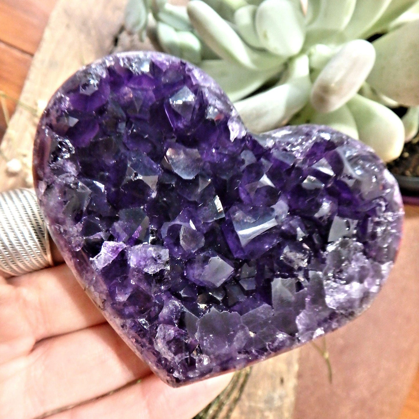 AA Grade Breathtaking Deep Grape Purple Amethyst Druzy Heart Carving 2