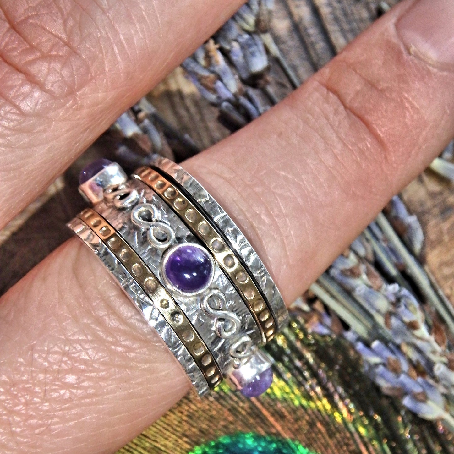 Meditative Spinner Amethyst Sterling Silver Ring (Size 9) - Earth Family Crystals