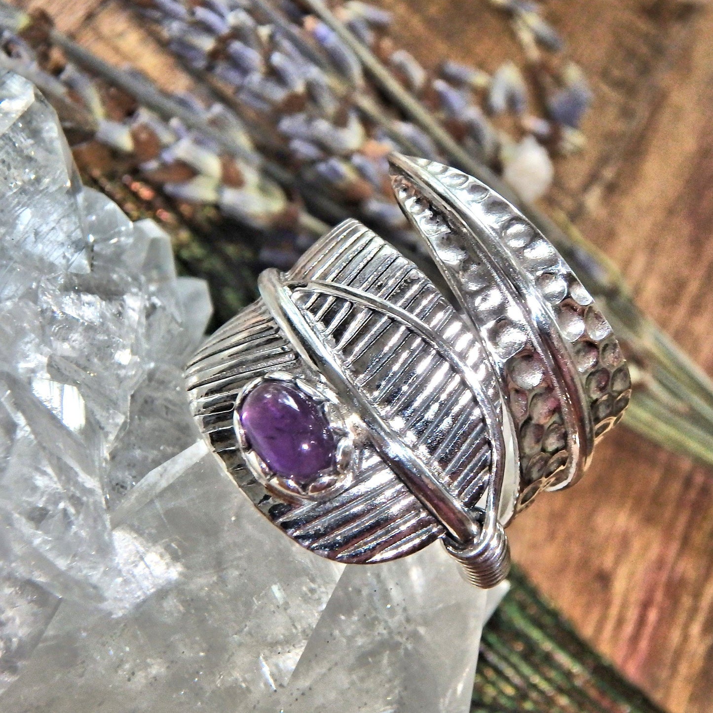 Chunky Amethyst Sterling Silver Ring (Size 8)