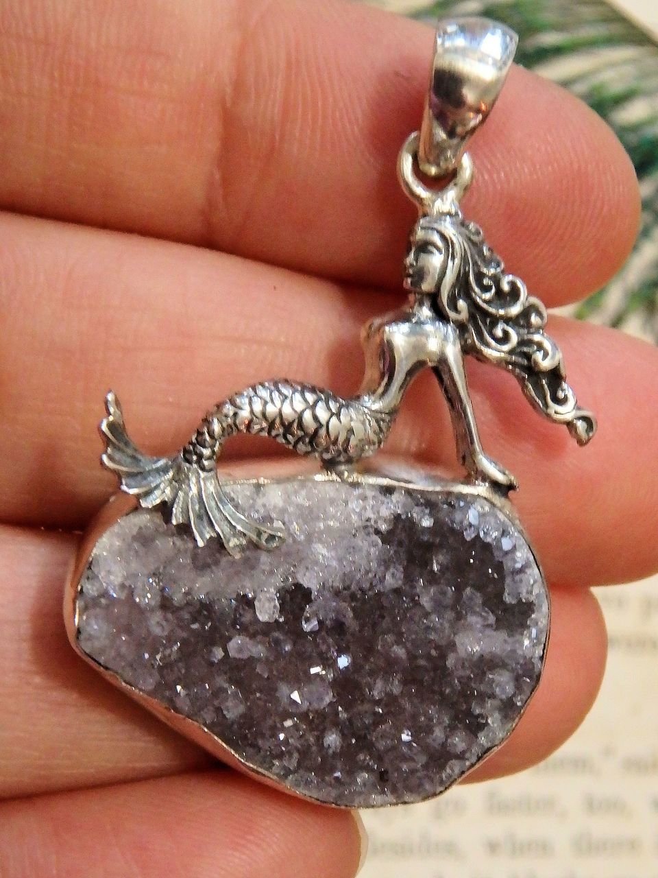 Gorgeous Mermaid & Amethyst Druzy Pendant in Sterling Silver (Includes Silver Chain) - Earth Family Crystals