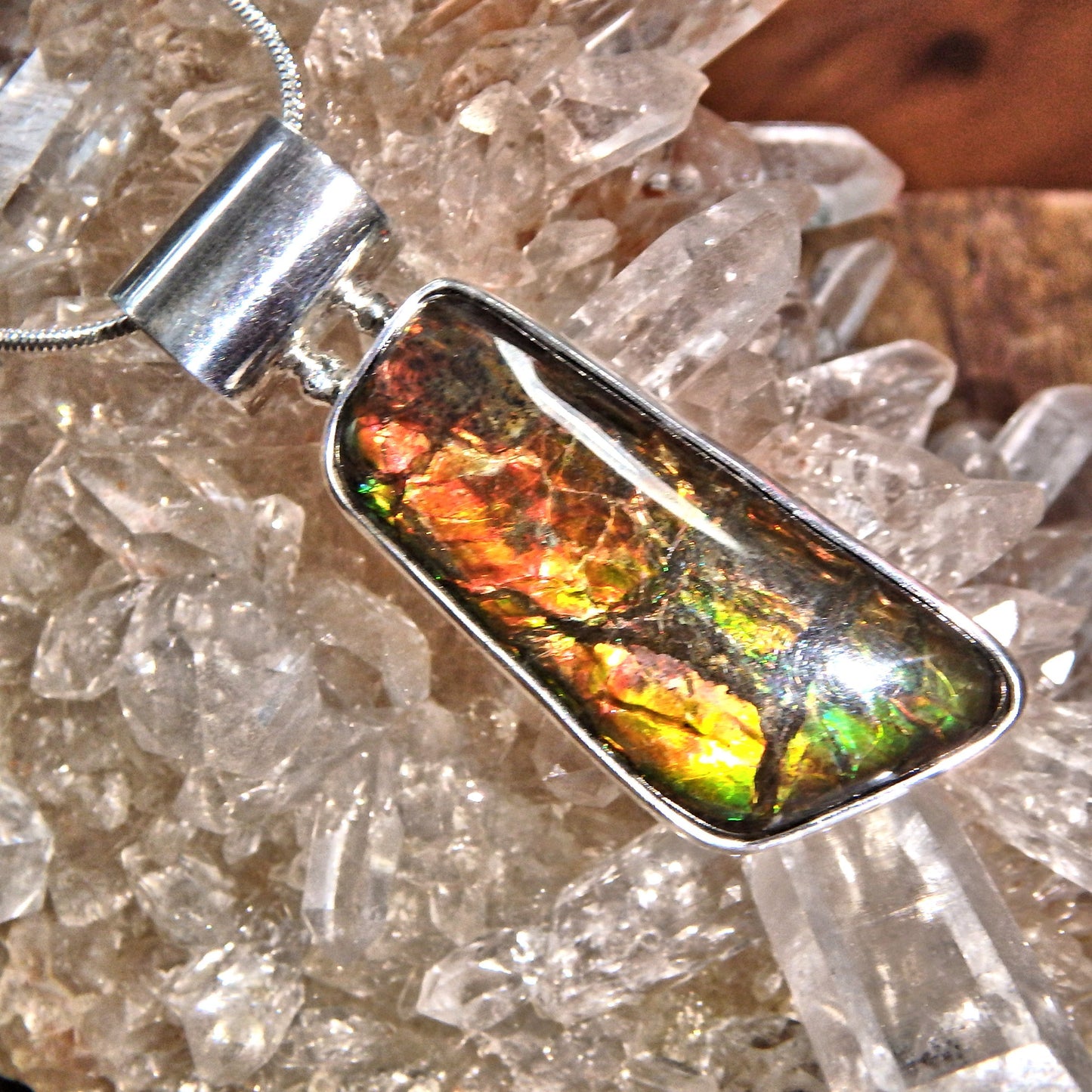 Lovely Flashes of Depth Ammolite Pendant in Sterling Silver (Includes Silver Chain) - Earth Family Crystals