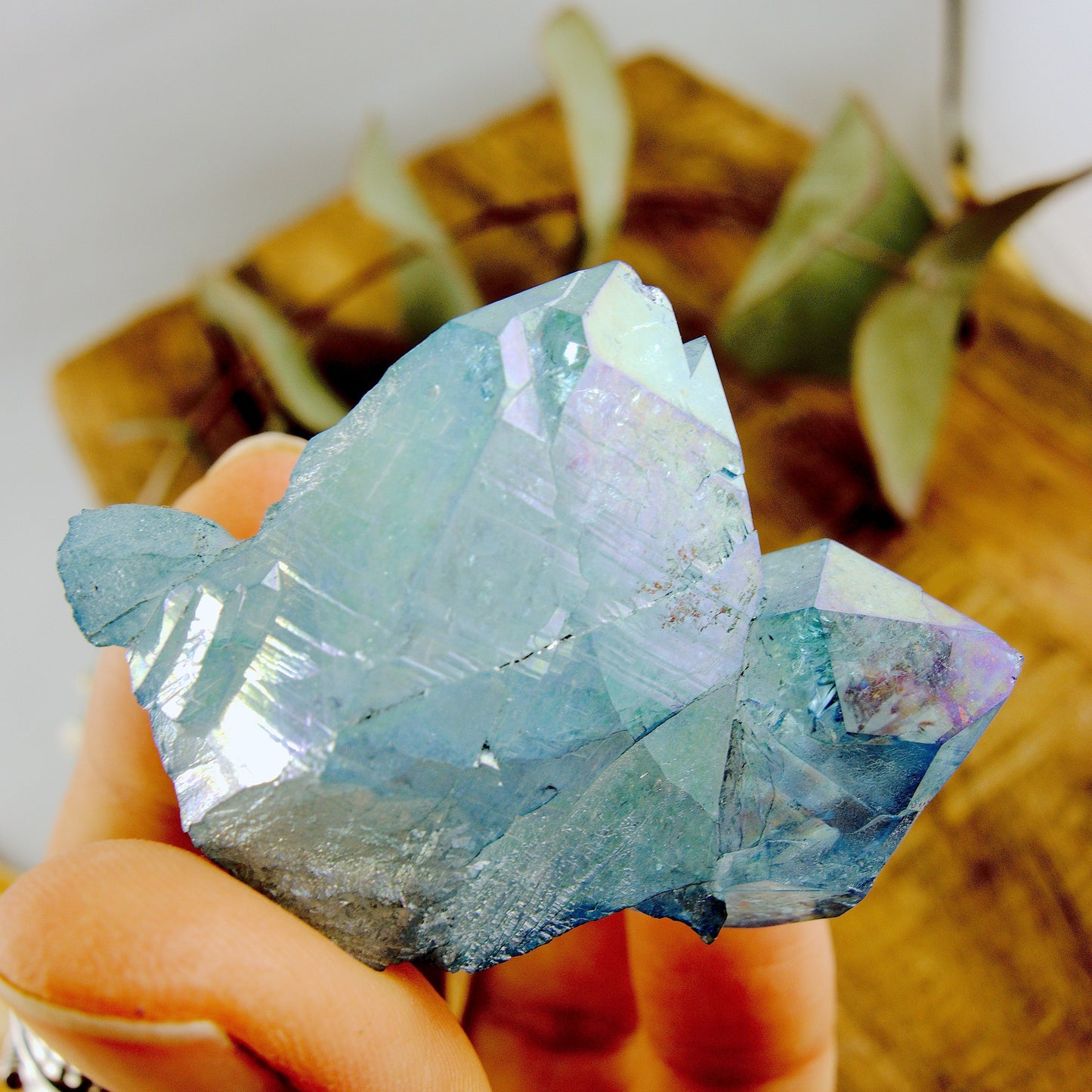 Gorgeous Rainbows Elestial Aqua Aura Quartz Cluster From Arkansas #1 - Earth Family Crystals