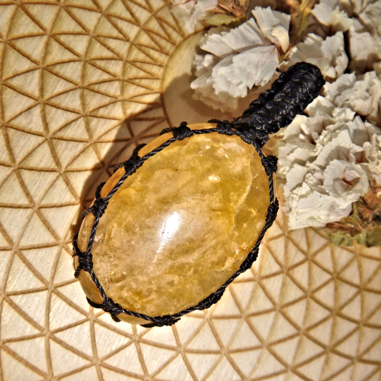 Handmade Golden Azeztulite Macrame Wrapped Pendant - Earth Family Crystals