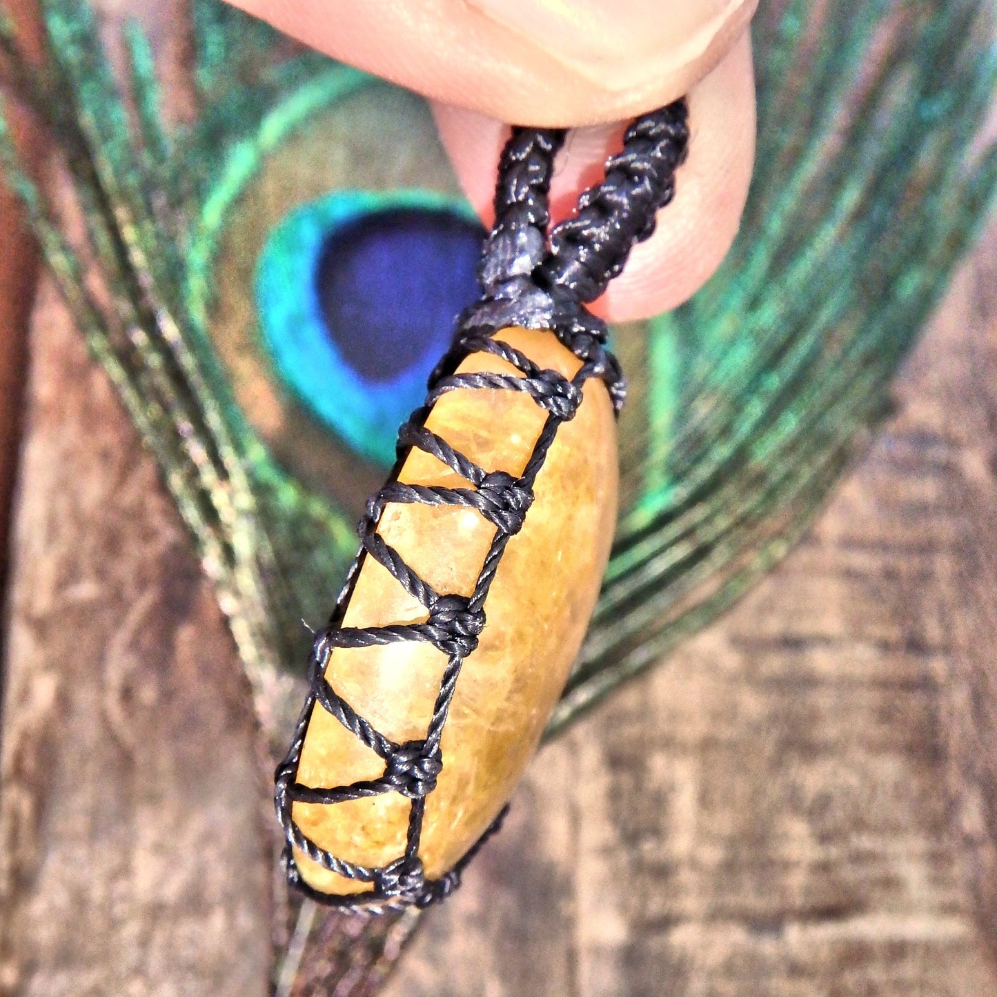 Golden Azeztulite Macrame Wrapped Pendant Default Title - Earth Family Crystals