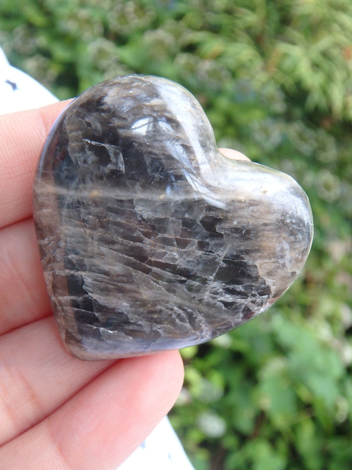 Cute Black Moonstone Hand Held Heart Carving