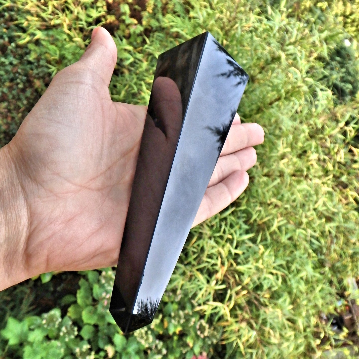 Mysterious Black Obsidian Tall Obelisk Standing Display Specimen - Earth Family Crystals