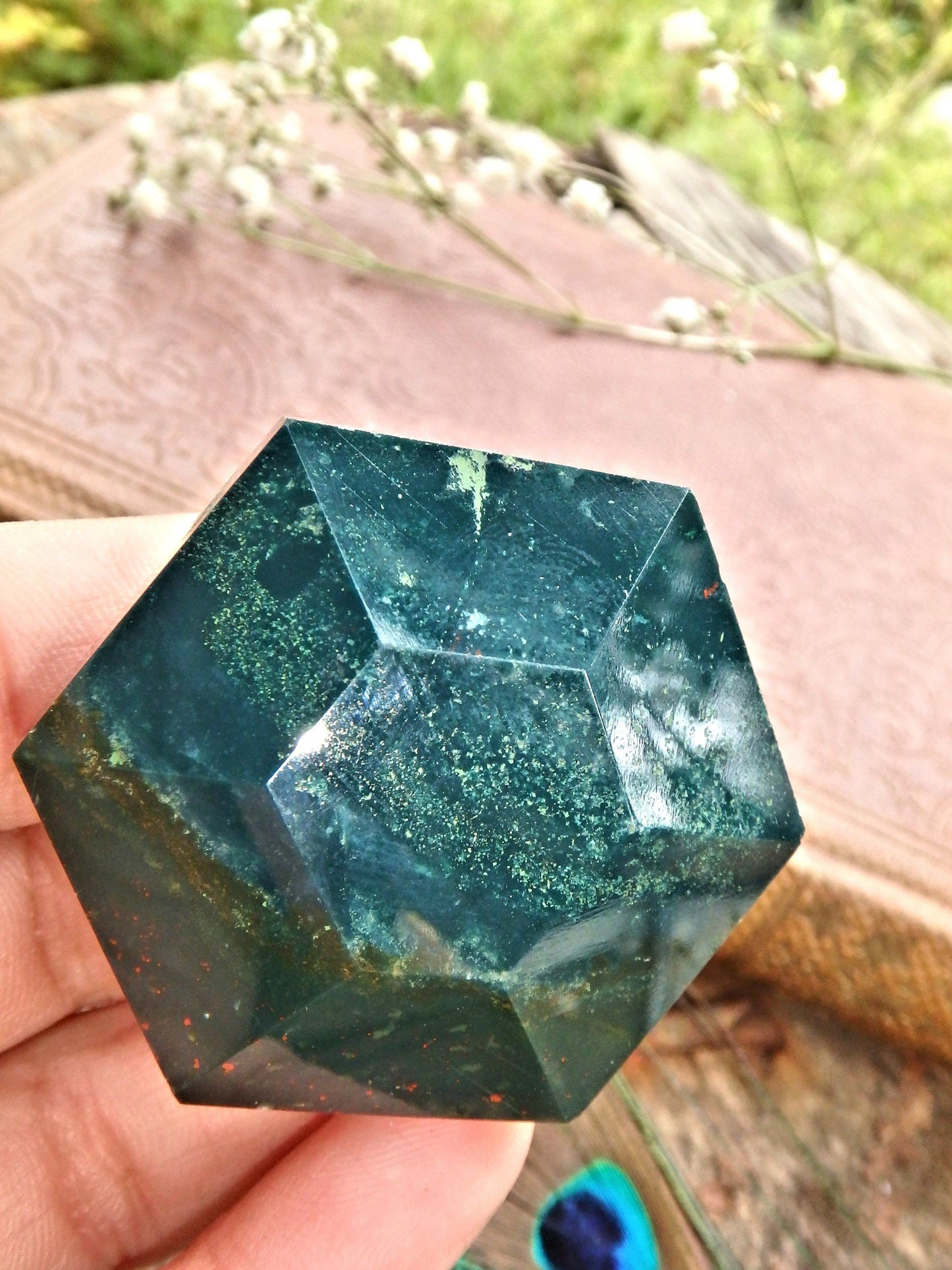 Deep Forest Green & Red Speckles Bloodstone Carving 2
