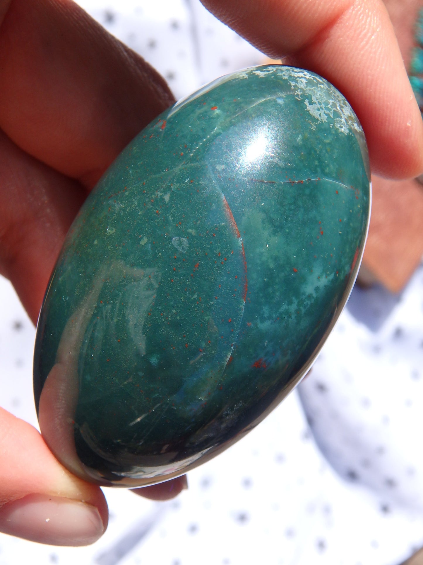 Shiny Deep Green & Red Speckled Bloodstone Egg Carving 2 - Metiz Tier Price