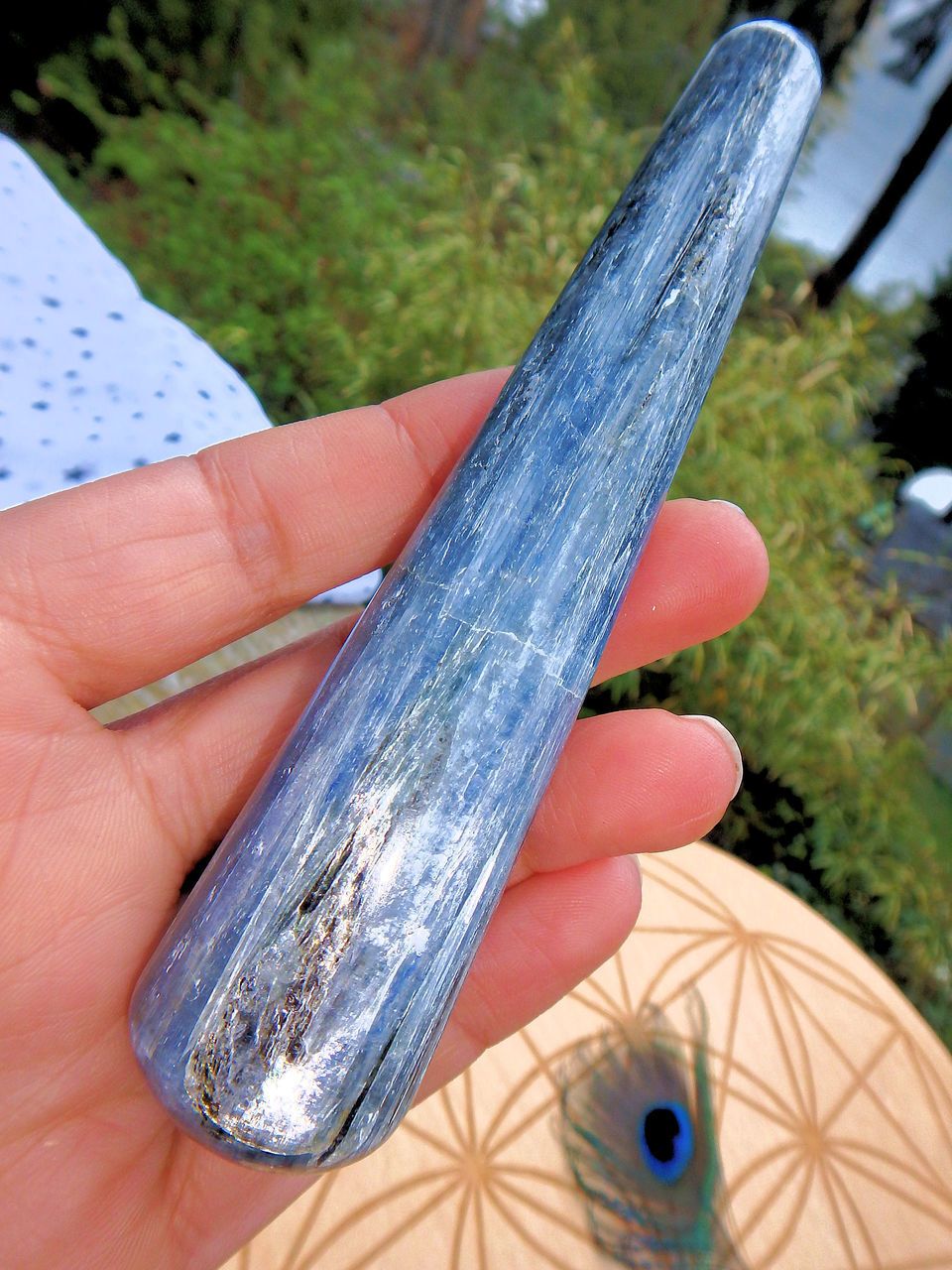 Shiny Blue Kyanite Polished Wand Carving 1 - Earth Family Crystals