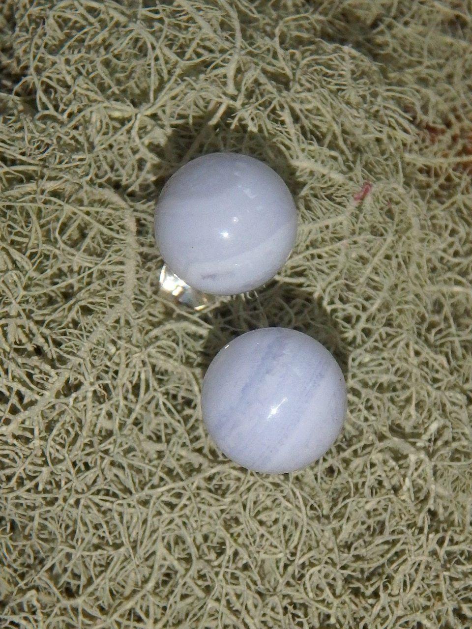 Creamy Blue Lace Agate Stud Earrings in Sterling Silver