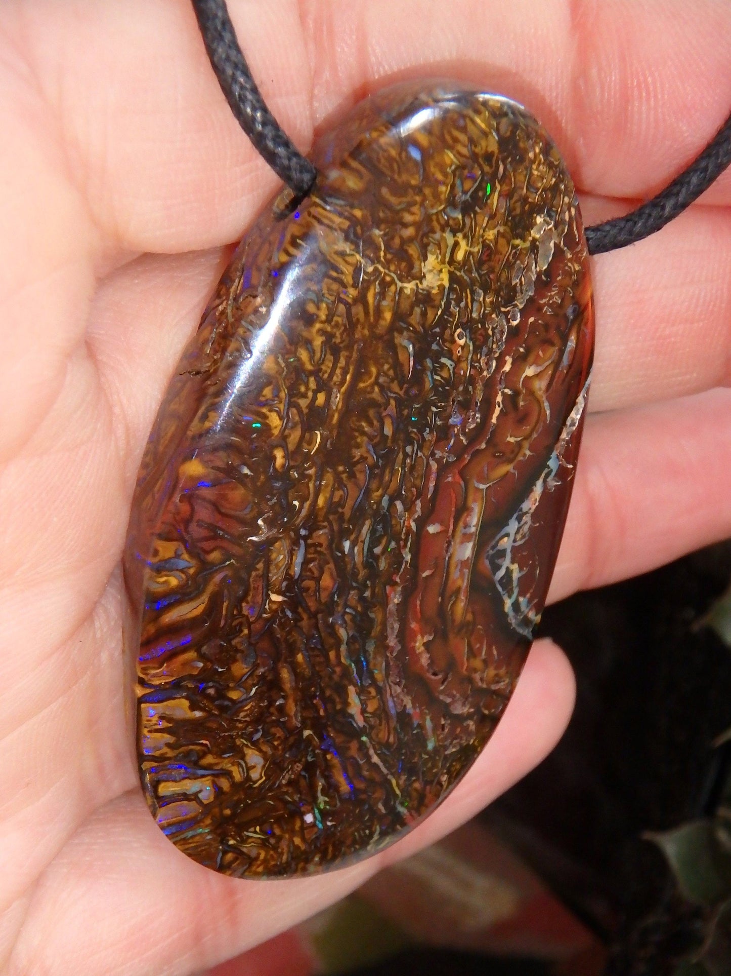 Chunky Australian Boulder Opal Partially Polished on Adjustable Cotton Cord