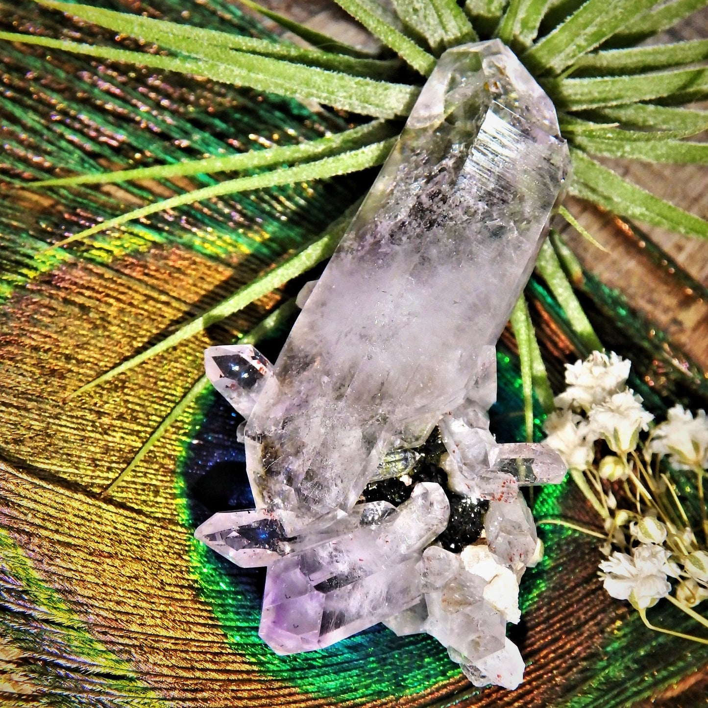 Moving Water Bubble Brilliant Lavender Brandberg Amethyst DT Point Cluster From Namibia - Earth Family Crystals