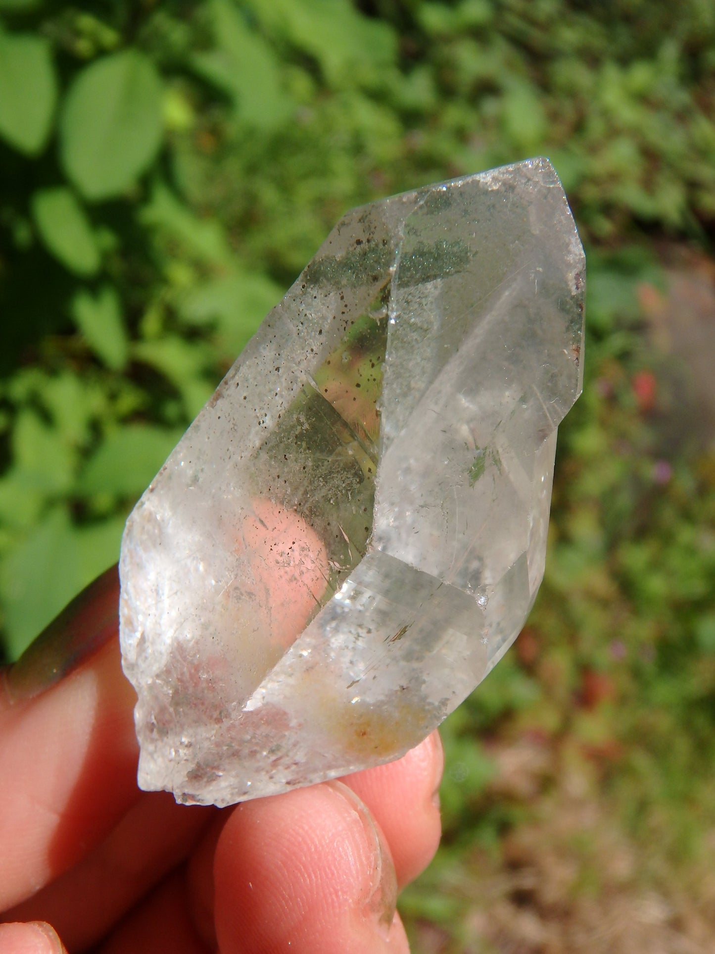 Green Chlorite Natural Brazilian Quartz Point 3 - Earth Family Crystals