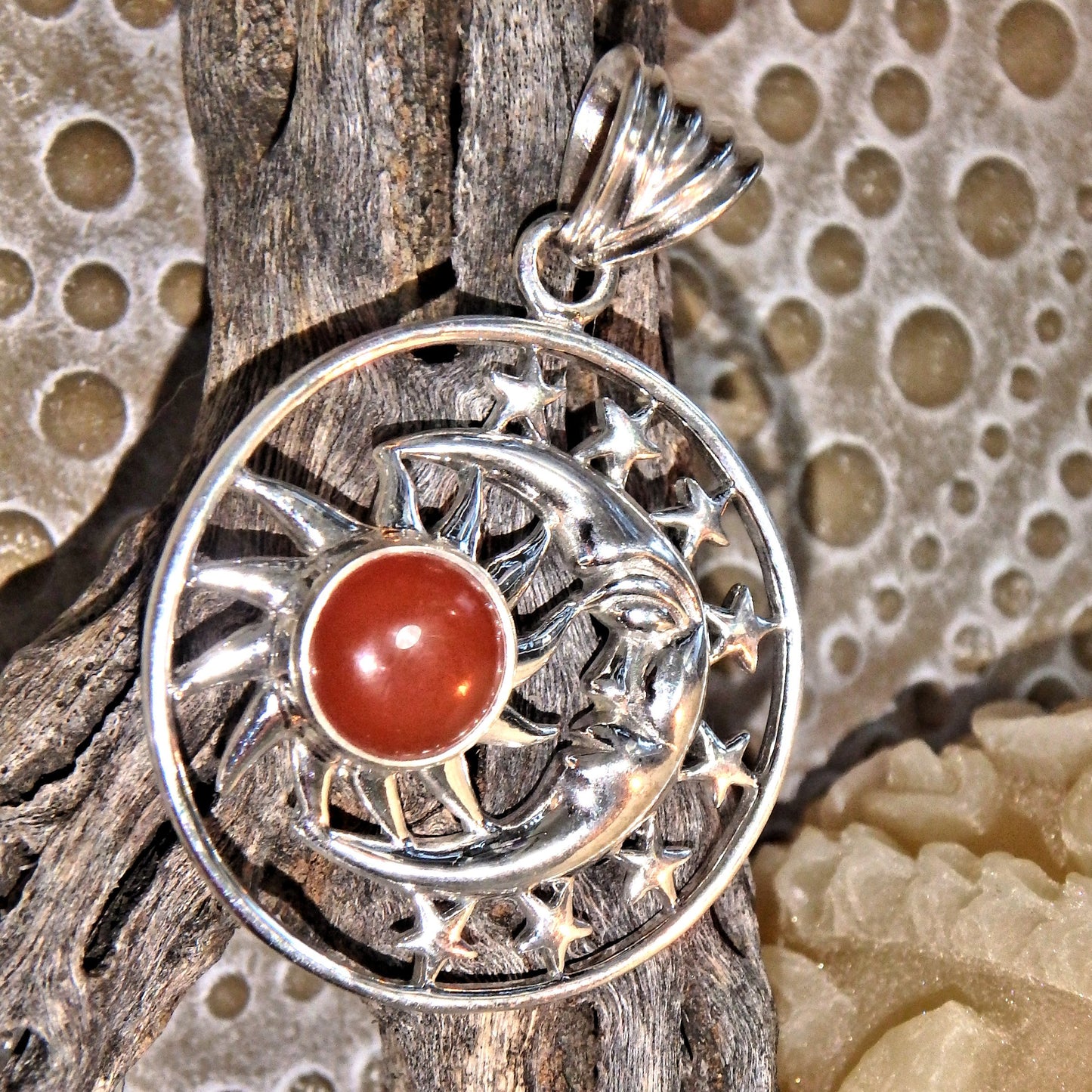 Radiant Carnelian Crescent Moon Pendant Sterling Silver (Includes Silver Chain)