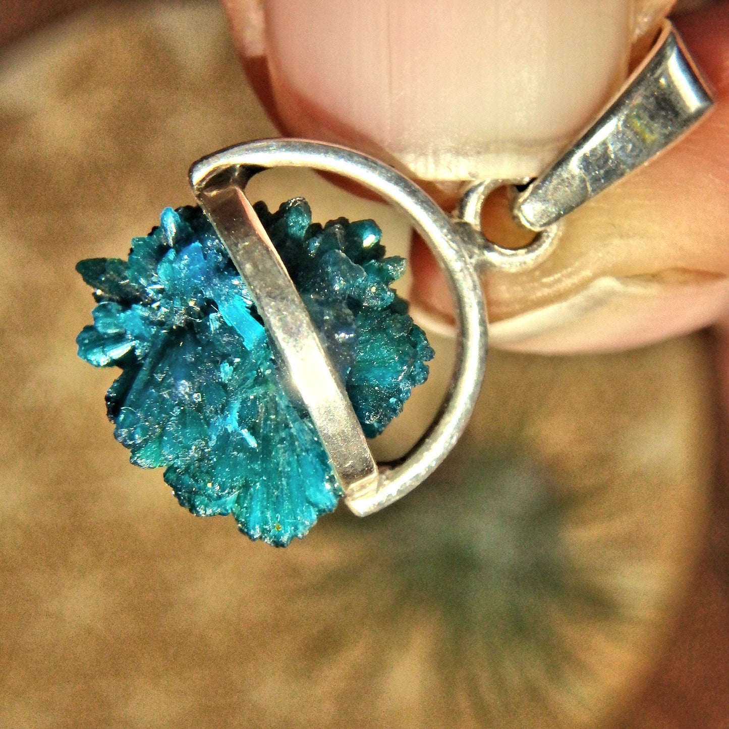 Adorable Floating Puff Ball Raw Cavansite Sterling Silver Pendant (Includes Silver Chain)