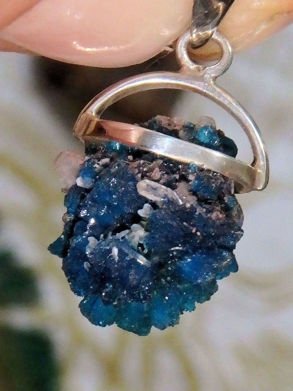 Cavansite Raw Floating Cluster Pendant in Sterling Silver (Includes Silver Chain)