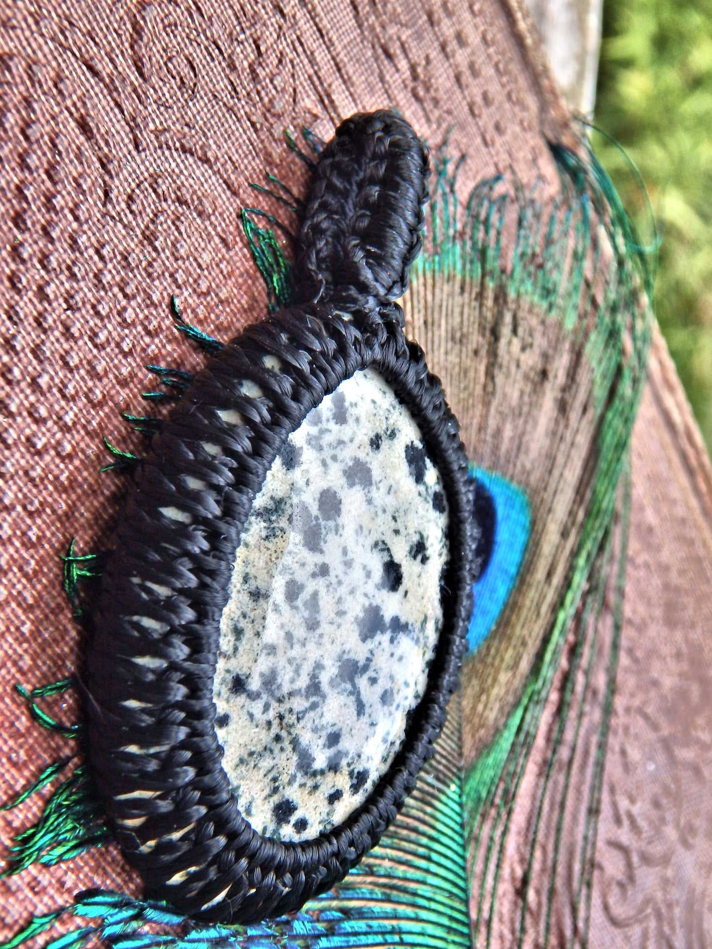 Spotted Dalmatian Jasper Macrame Wrapped Pendant - Metiz Tier Price