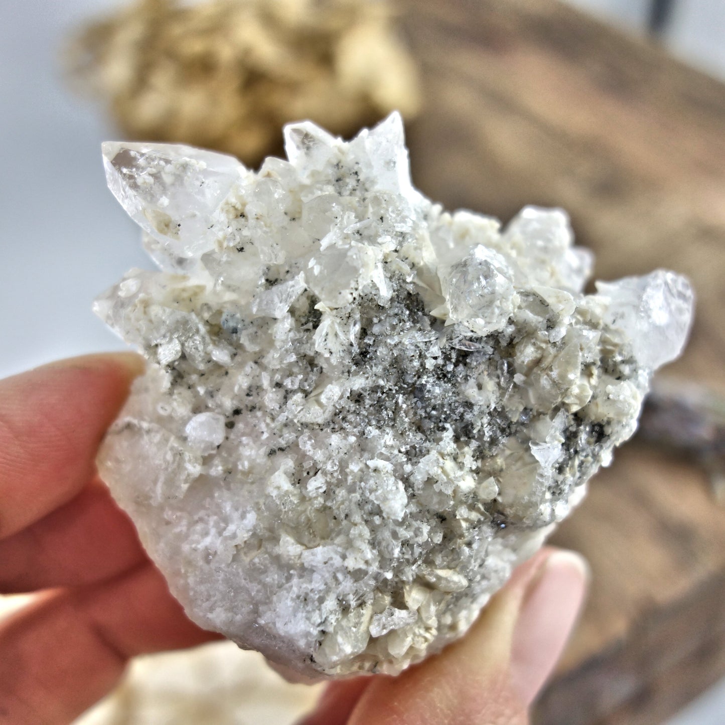 One of a Kind Pink Danburite Crusted with Mini Danburite & Quartz Baby Points