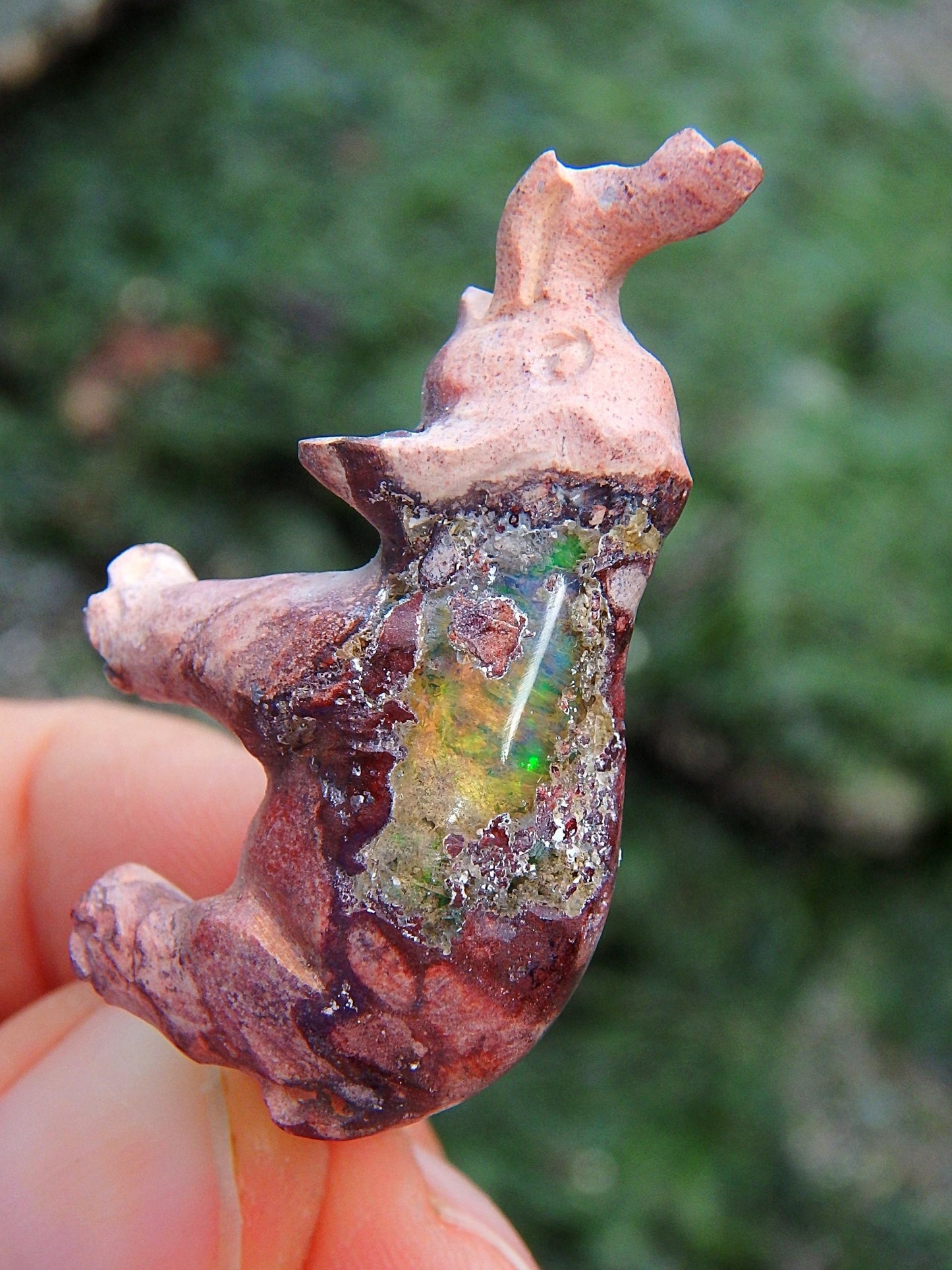 Blue & Green Flashes Mexican Fire Opal Elephant Carving
