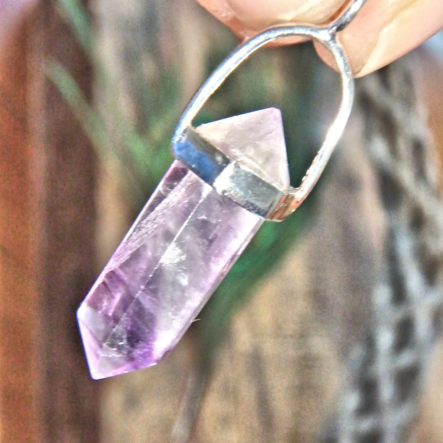 Optical White & Purple Fluorite DT Pendant in Sterling Silver (Includes Silver Chain)