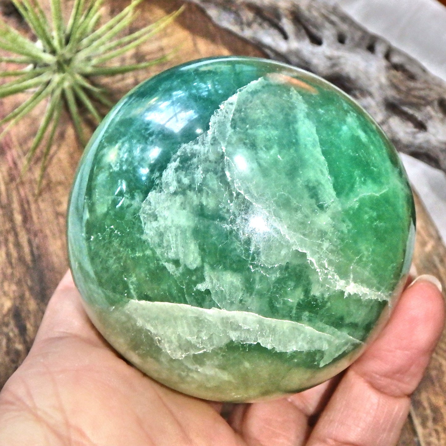 Large Vibrant Green Fluorite Gemstone Sphere Carving1 - Earth Family Crystals
