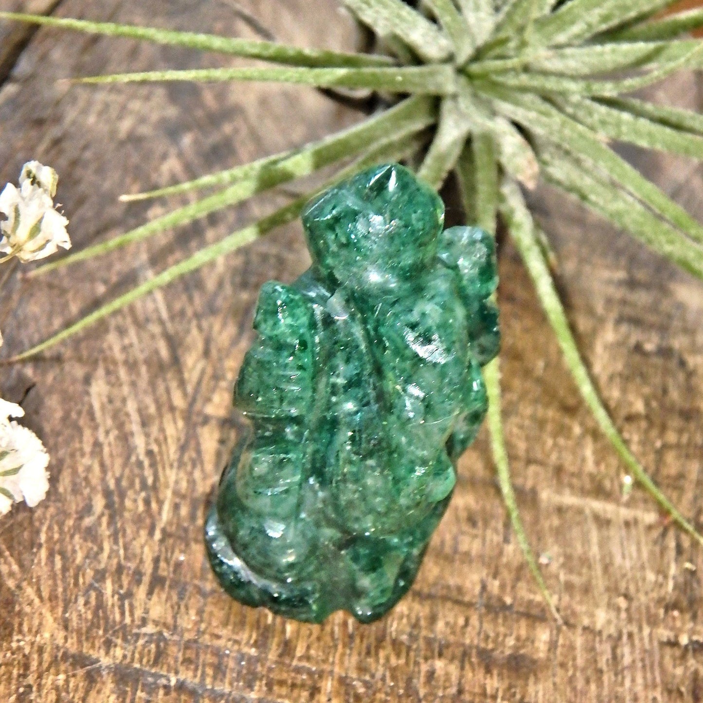Deep Green Emerald Ganesha Dainty Carving- The Remover of Obstacles