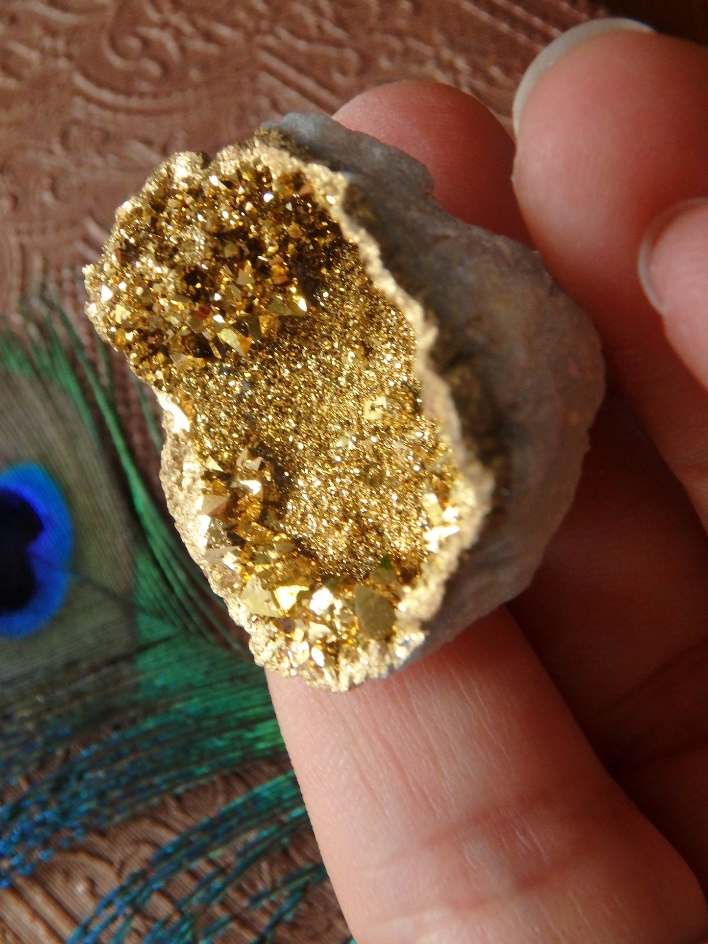Incredible Sparkle~14k gold bonded Gold Aura Quartz Geode From Brazil 5 - Metiz Tier Price