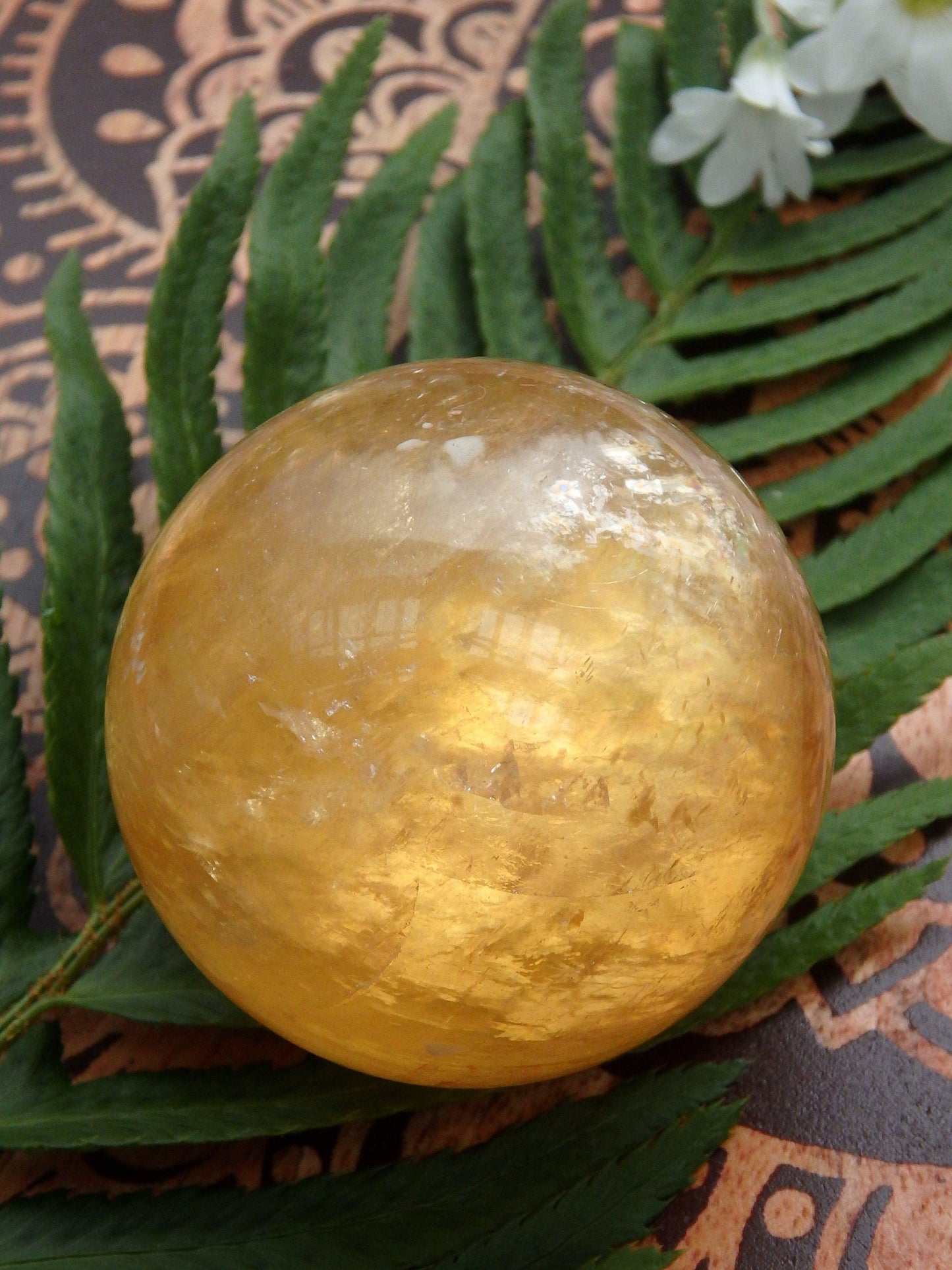 Brilliant Deep Orange Golden Calcite Sphere Carving 3