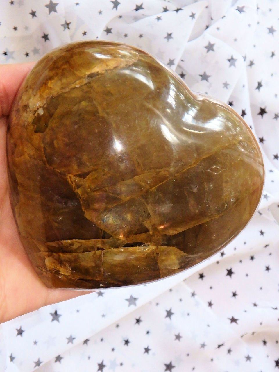 Breathtaking Puffy Golden Hematoid Quartz Large Love Heart Carving