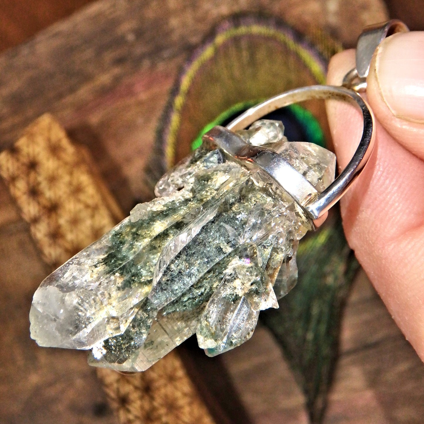Samadhi Himalayan Quartz Double Terminated Point Cluster Pendant in Sterling Silver (Includes Silver Chain)