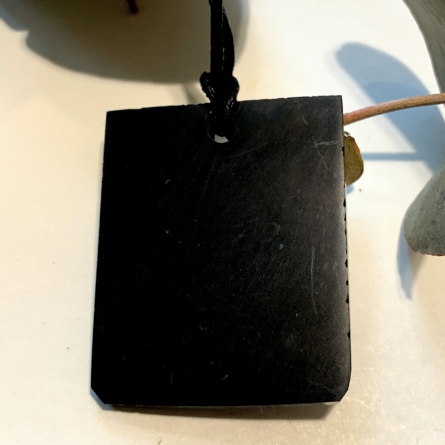 Healing Polished Shungite EMF Protective Pendant on Cotton Cord *REDUCED* - Earth Family Crystals