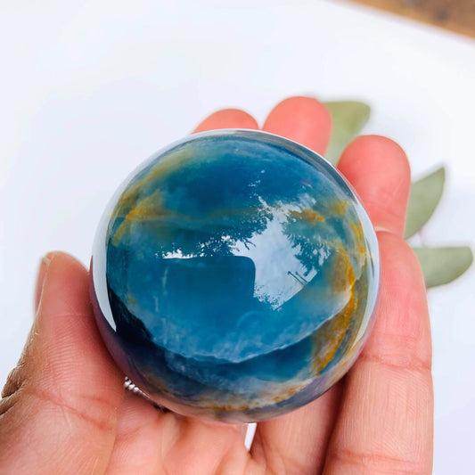 Amazing Patterns Lemurian Aquatine Blue Calcite Sphere from Argentina #5