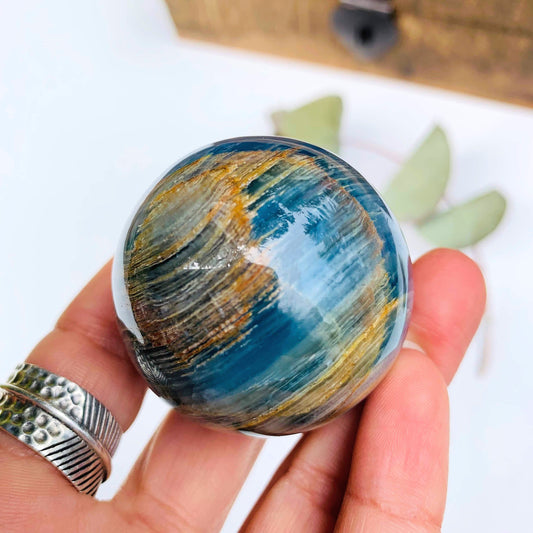 Amazing Patterns Lemurian Aquatine Blue Calcite Sphere from Argentina #2