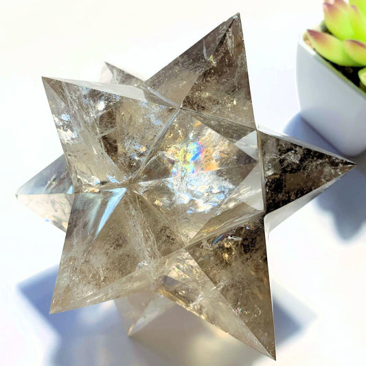 12 Pointed Star Large Double Merkaba (Stellated Dodecahedron) Smoky Quartz Specimen *REDUCED*