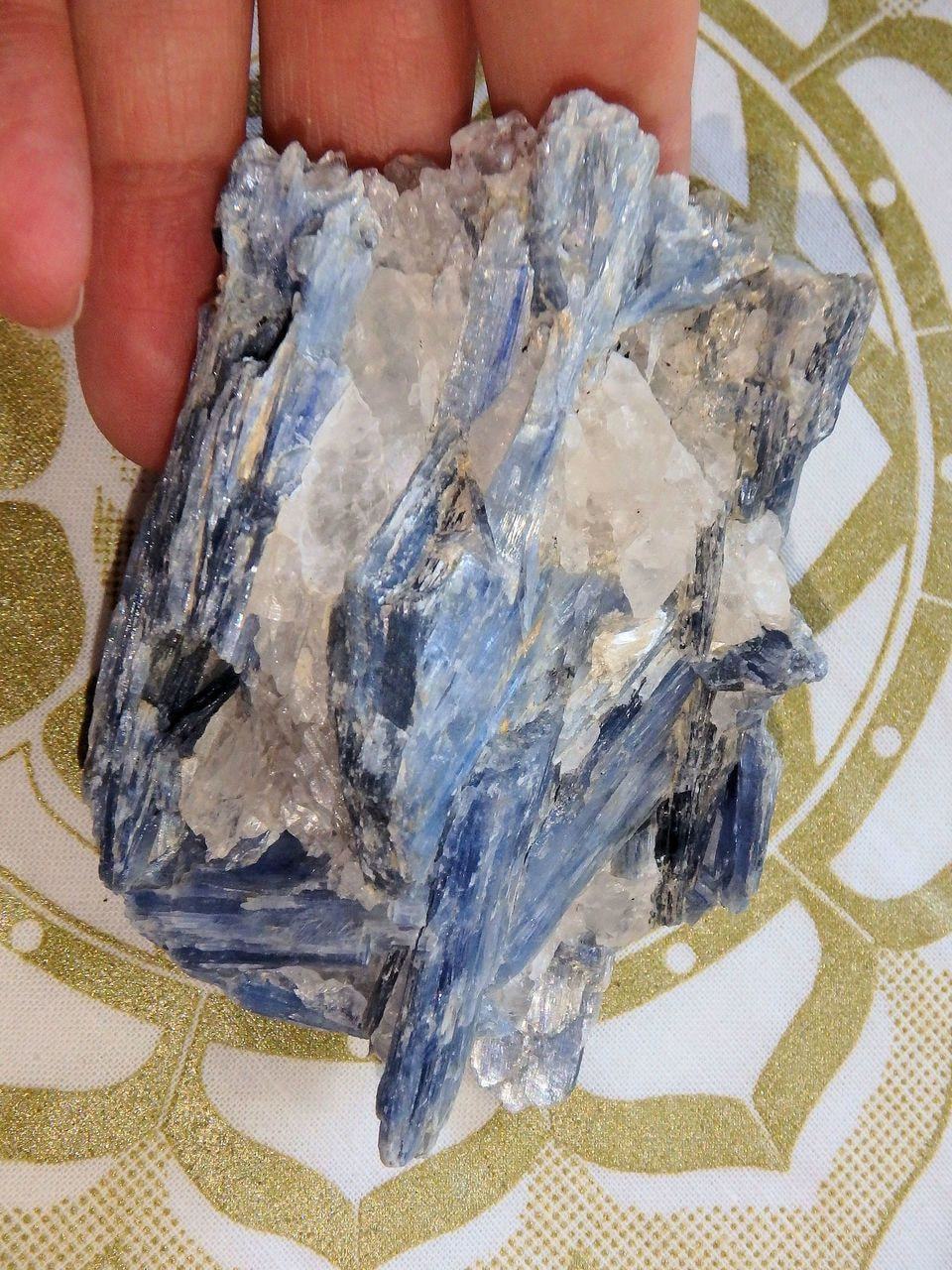Blue Kyanite Cluster With Quartz & Garnet Inclusions From Brazil