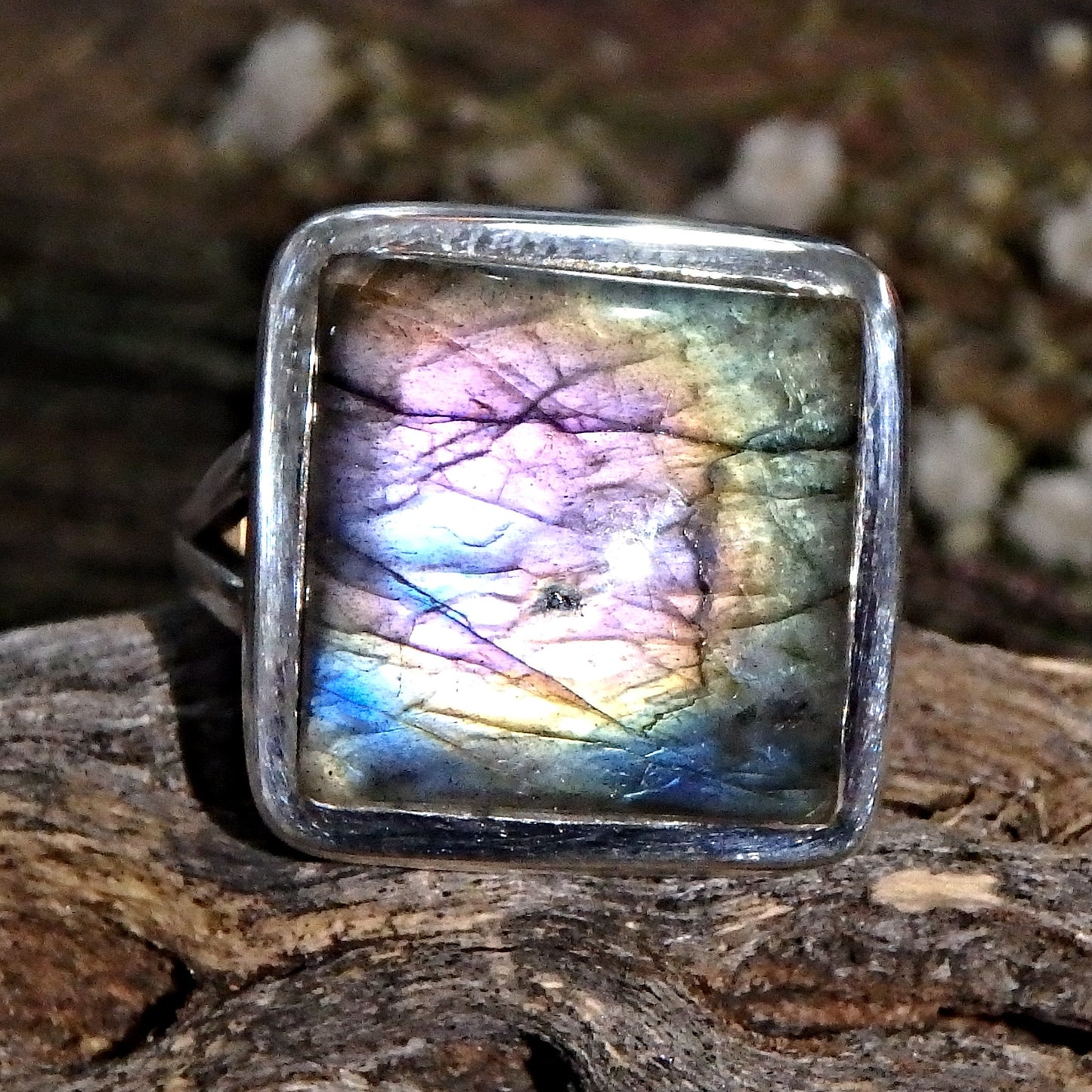 Incredible Purple & Rainbow Flash Labradorite Ring in Sterling Silver (Size 7.5)