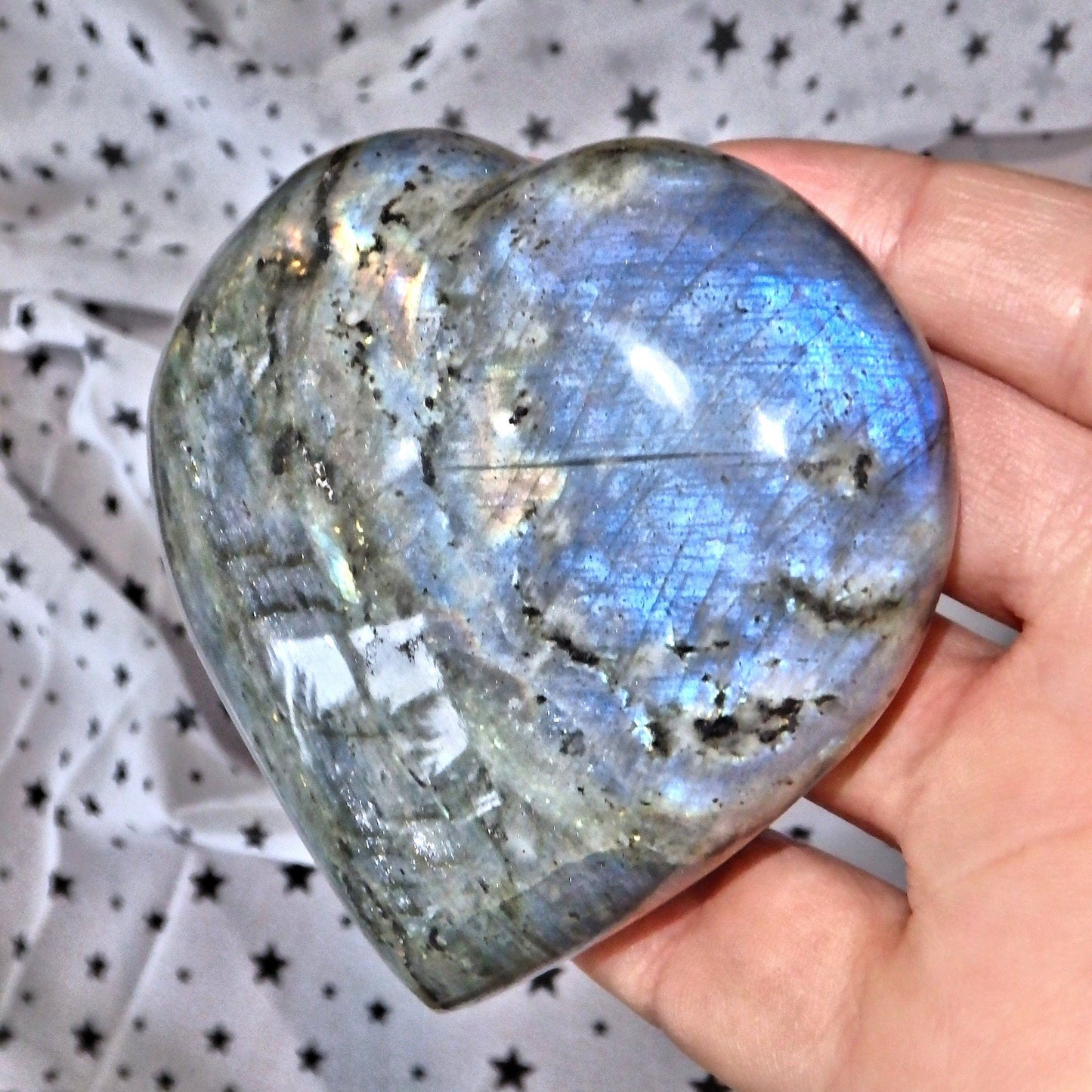 Blue & Golden Flashes Love Heart Labradorite Carving 7