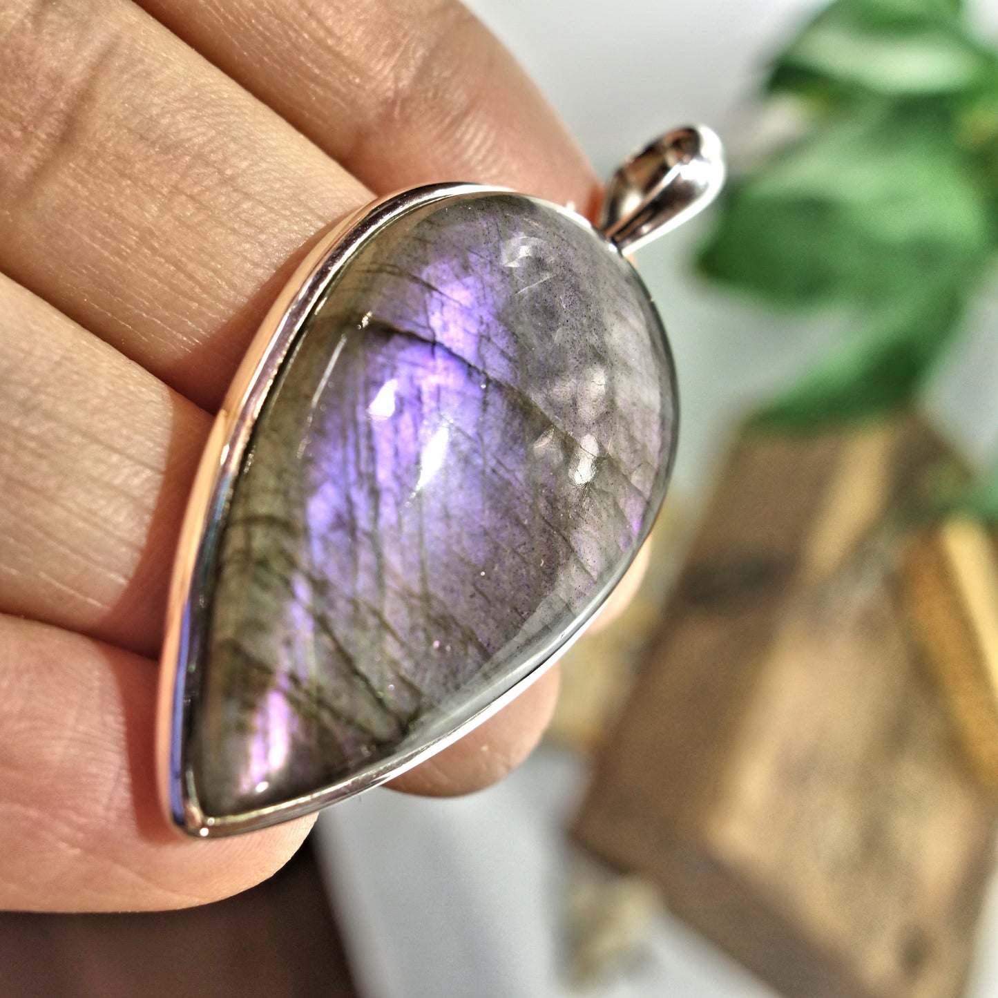 Rare! Gorgeous Large Frosty Purple & Pink Flashes Labradorite Pendant in Sterling Silver (Includes Silver Chain)