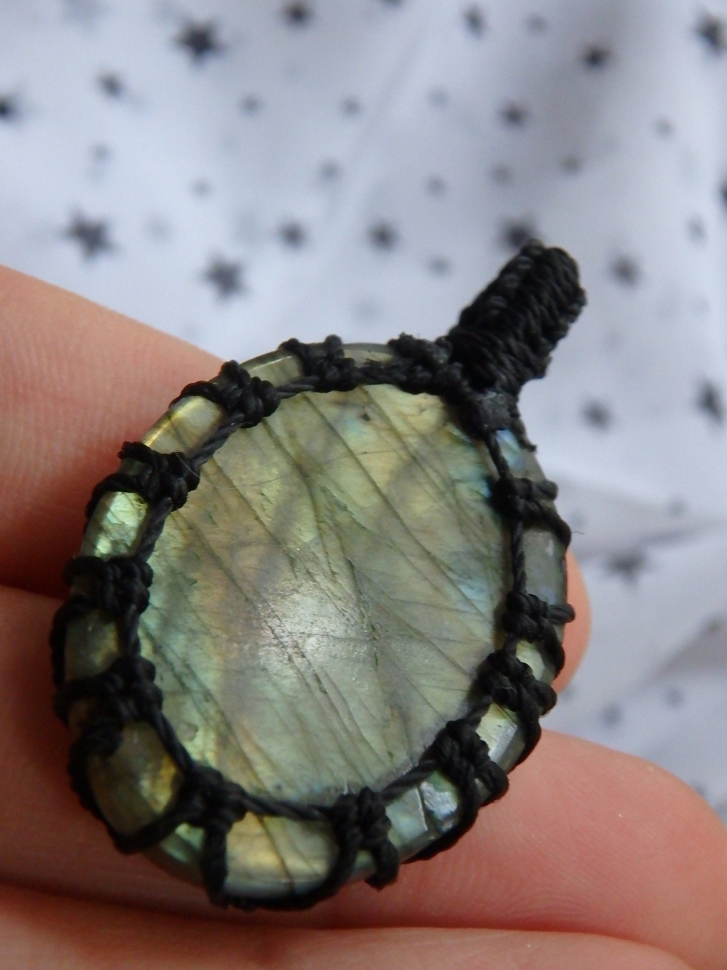 Dancing Golden Flashes Labradorite Macrame Pendant