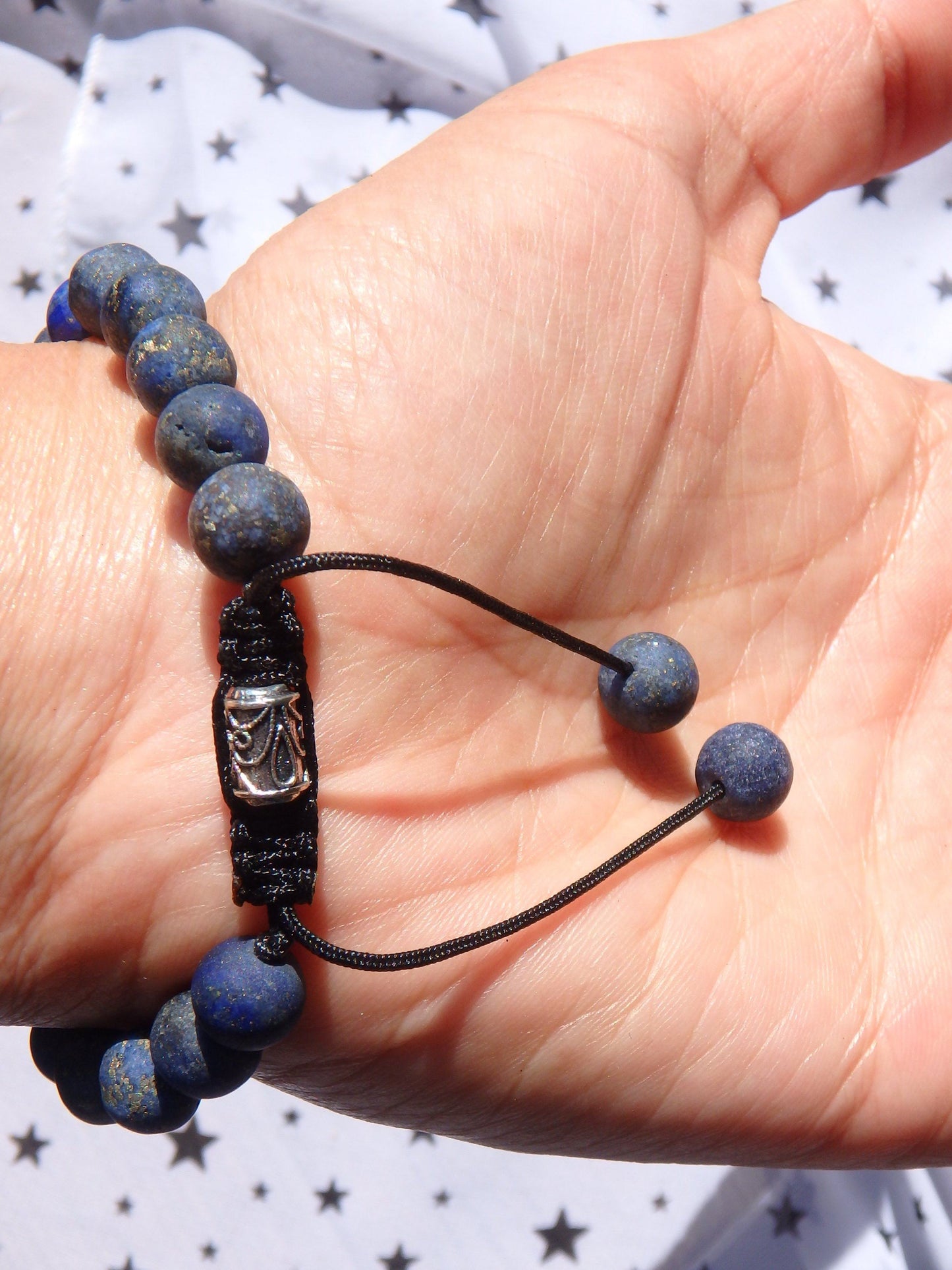 Beautiful Blue & Golden Unpolished Beads Lapis Lazuli Adjustable Bracelet