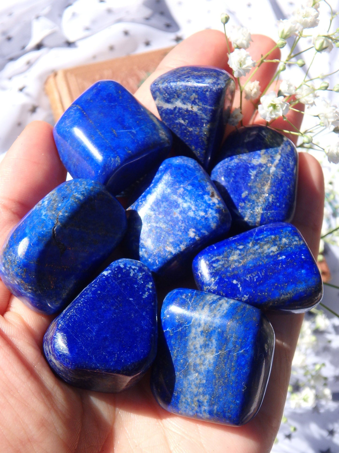Deep Cobalt Blue & Golden Pyrite Sprinkles Lapis Lazuli Tumbled Stone (1)