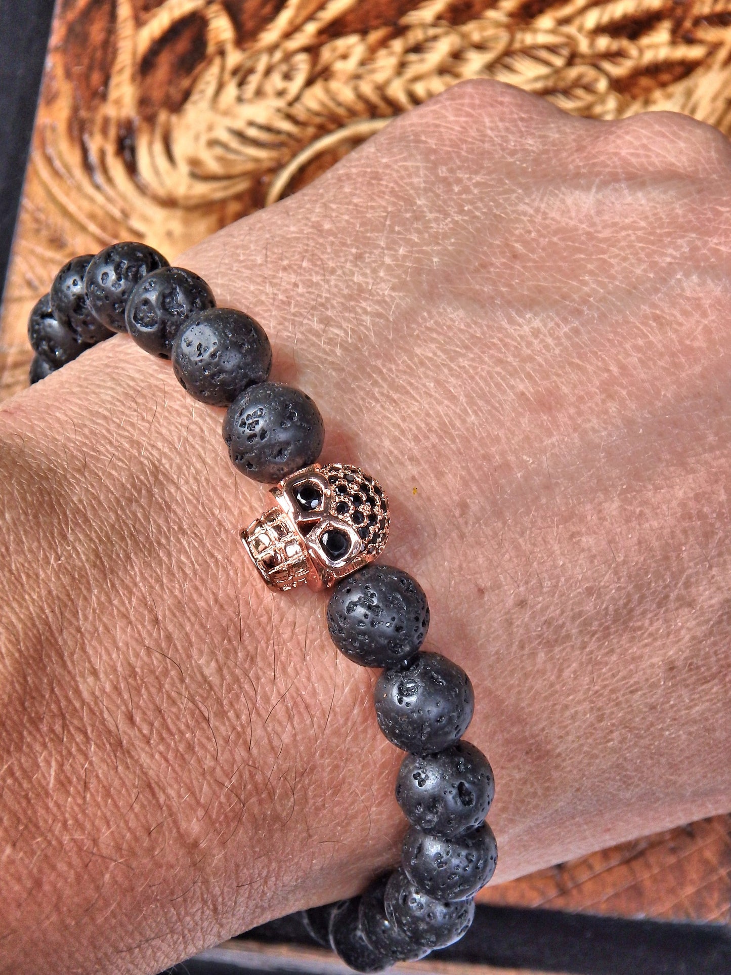 Lava Stone Bracelet With Skull Charm (Perfect for Essential Oils & Perfume) - Earth Family Crystals