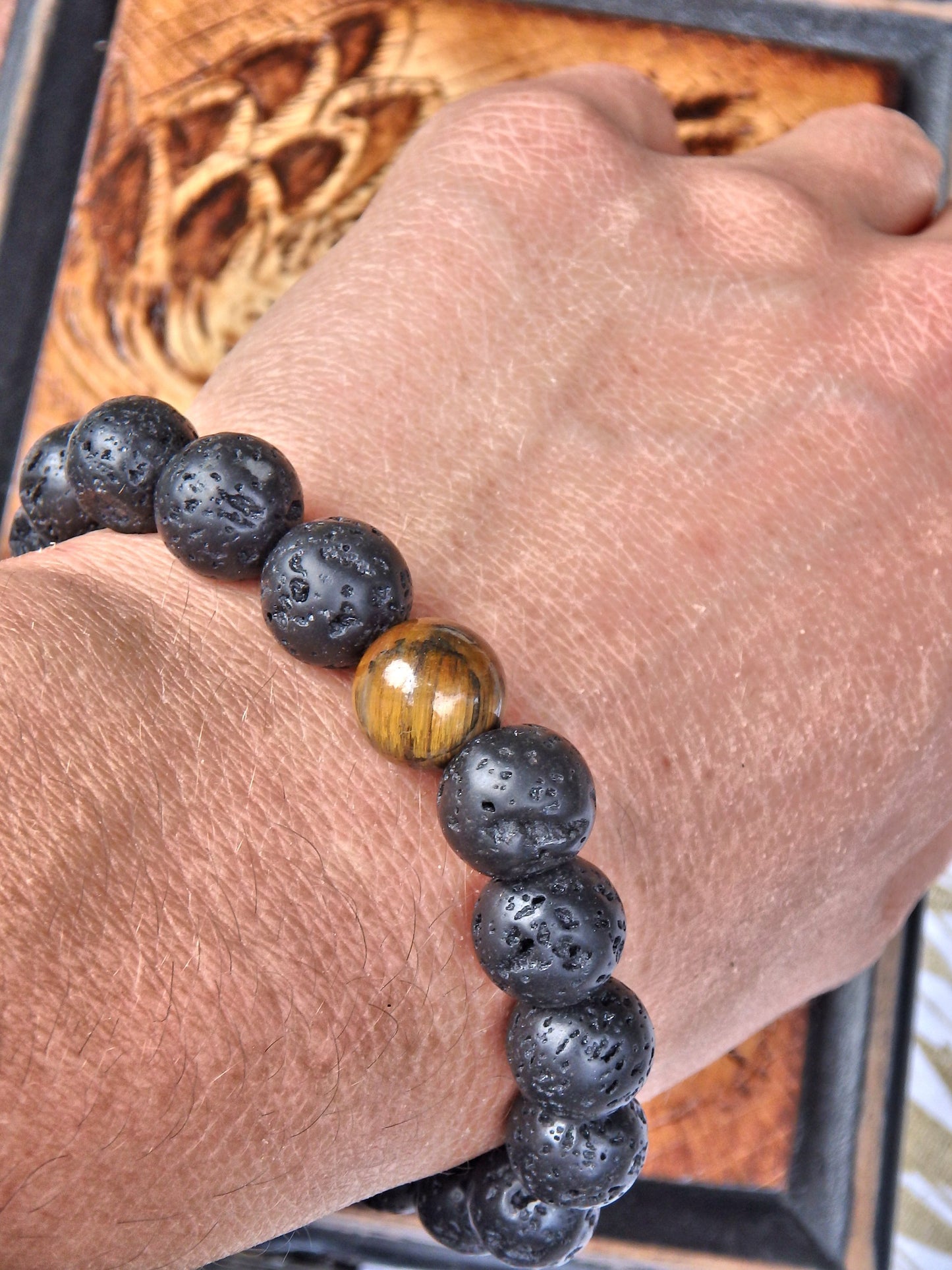 Lava Stone Bracelet With Tiger Eye Stone (Perfect for Essential Oils & Perfume) - Earth Family Crystals