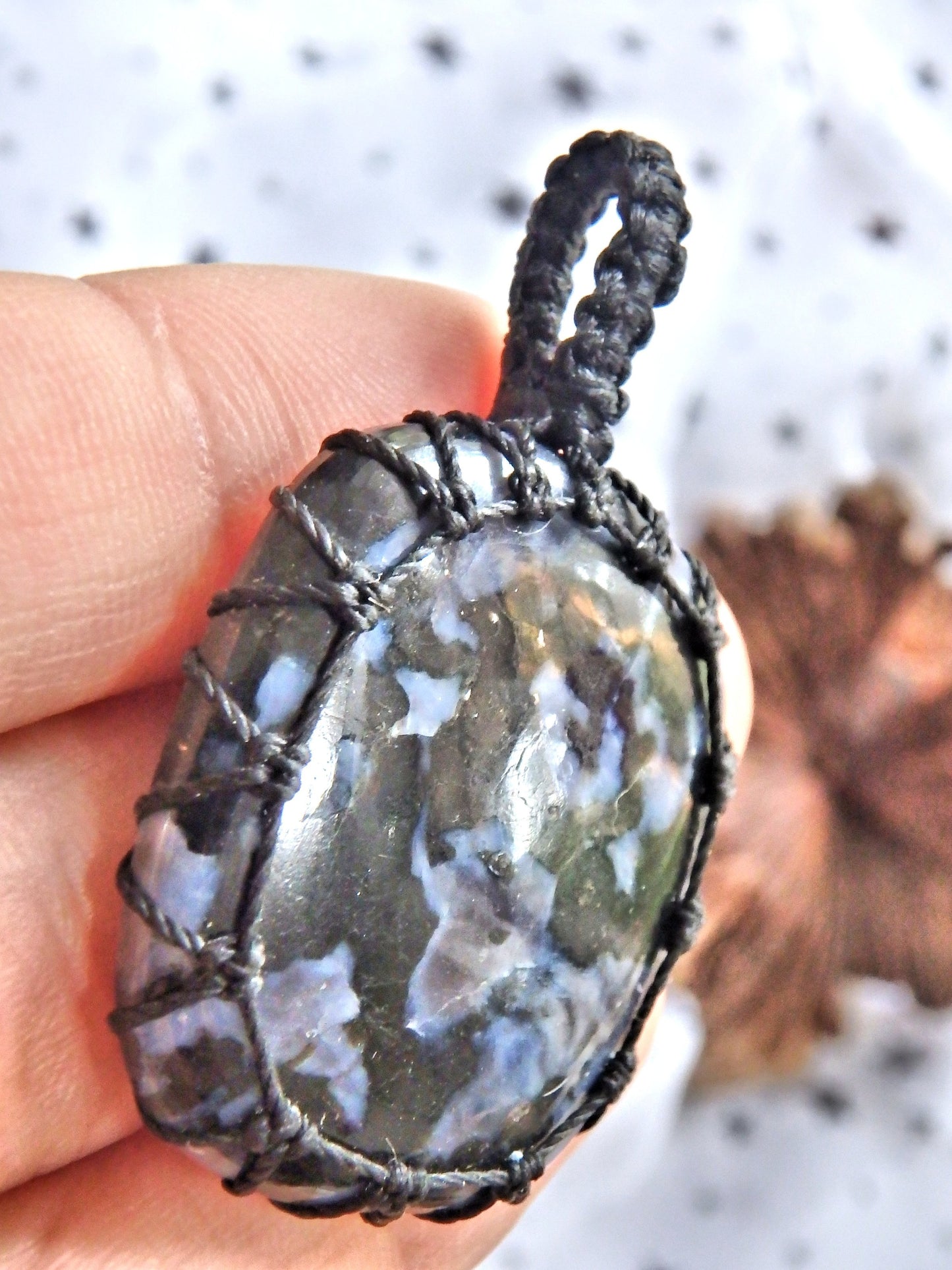 Golden Sparkle Mystic Merlinite Macrame Pendant - Earth Family Crystals