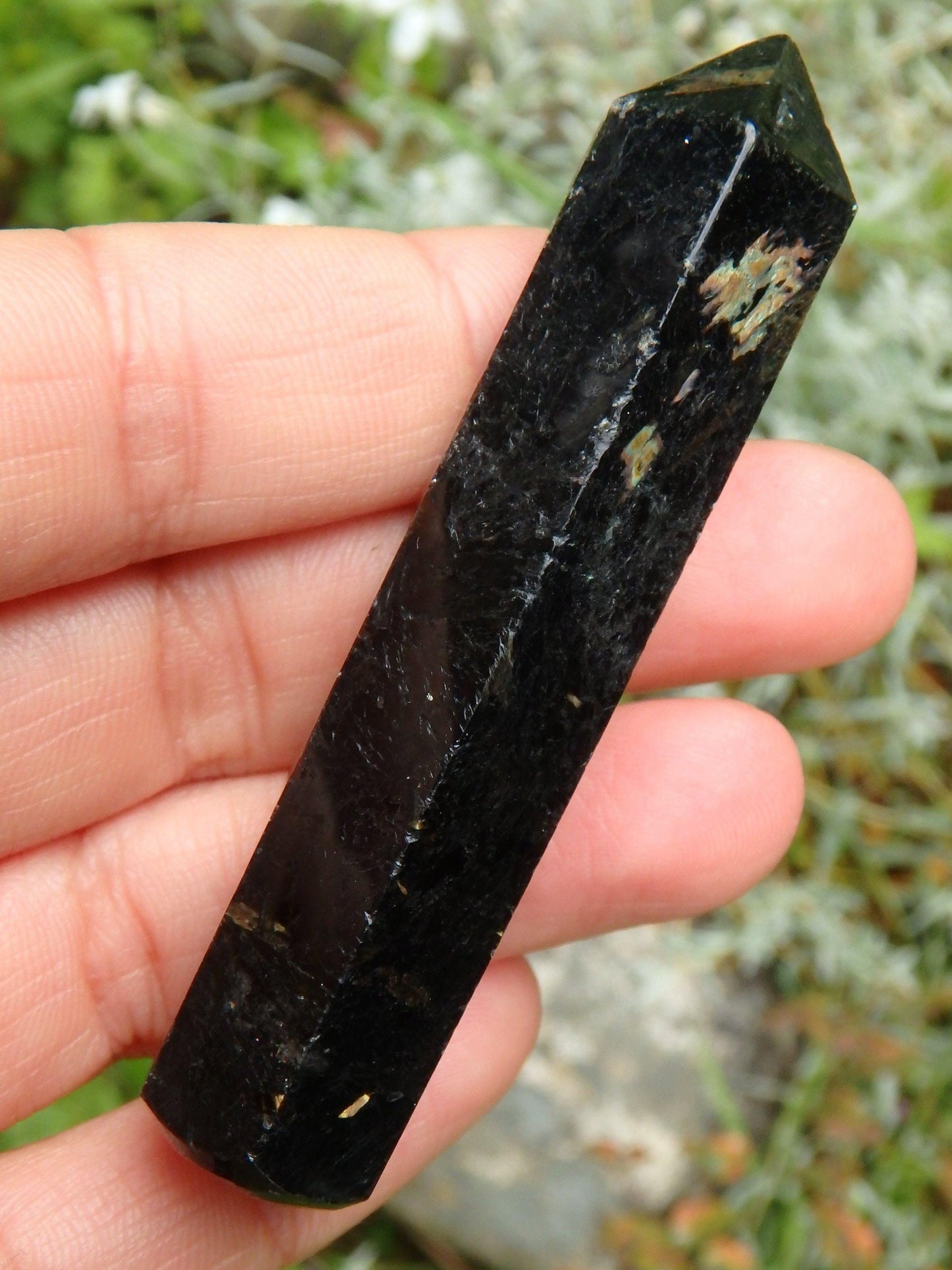 Beautiful Flashes of Color~Genuine Greenland Nuummite Wand Carving 2