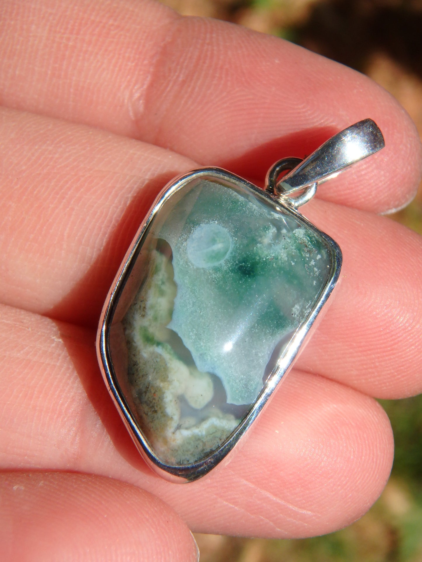 Green Ocean Jasper Pendant in Sterling Silver (Includes Silver Chain) - Earth Family Crystals