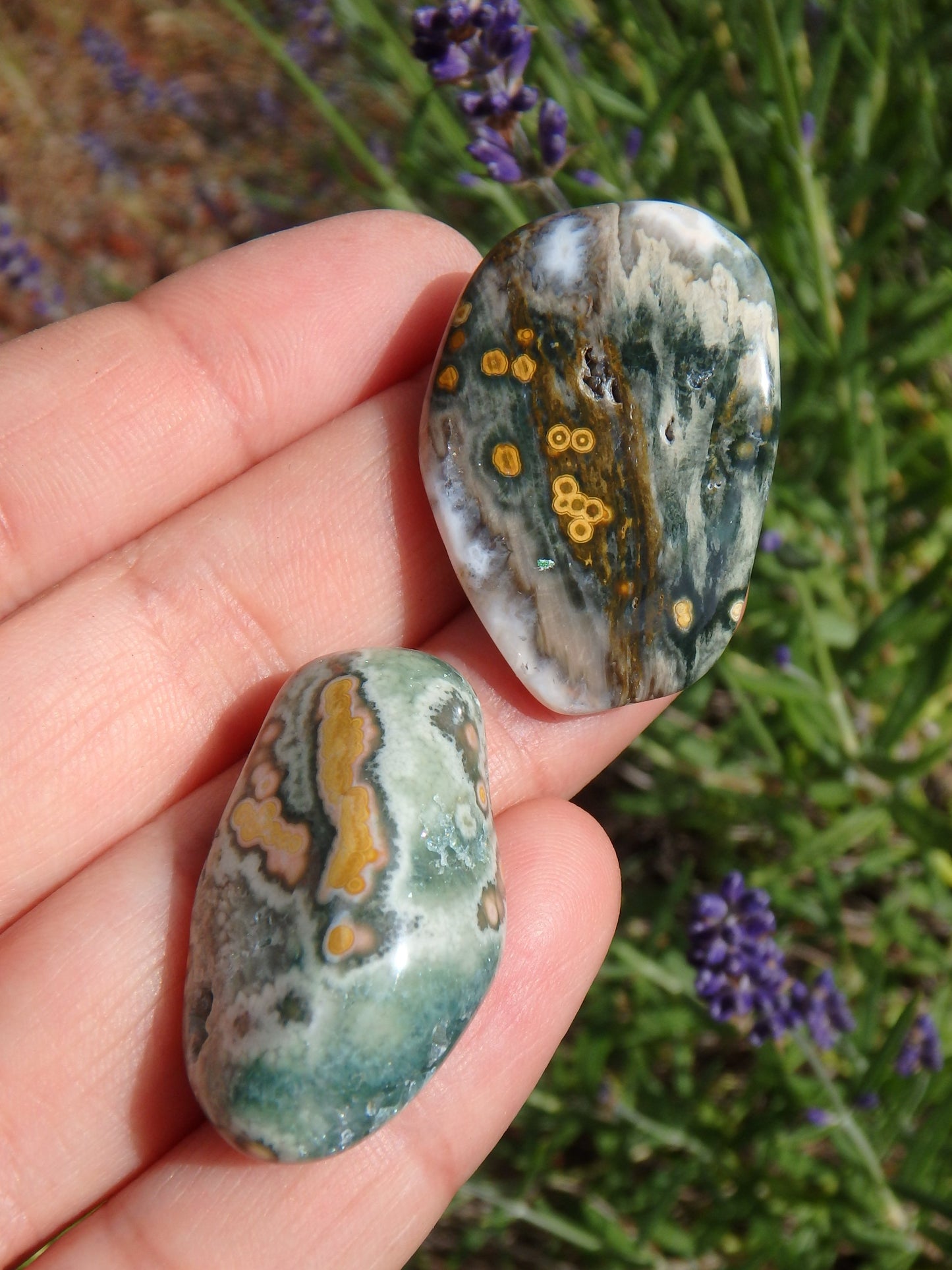 Set of 2 Pretty Orbs of Color Ocean Jasper Tumble Stones - Metiz Tier Price