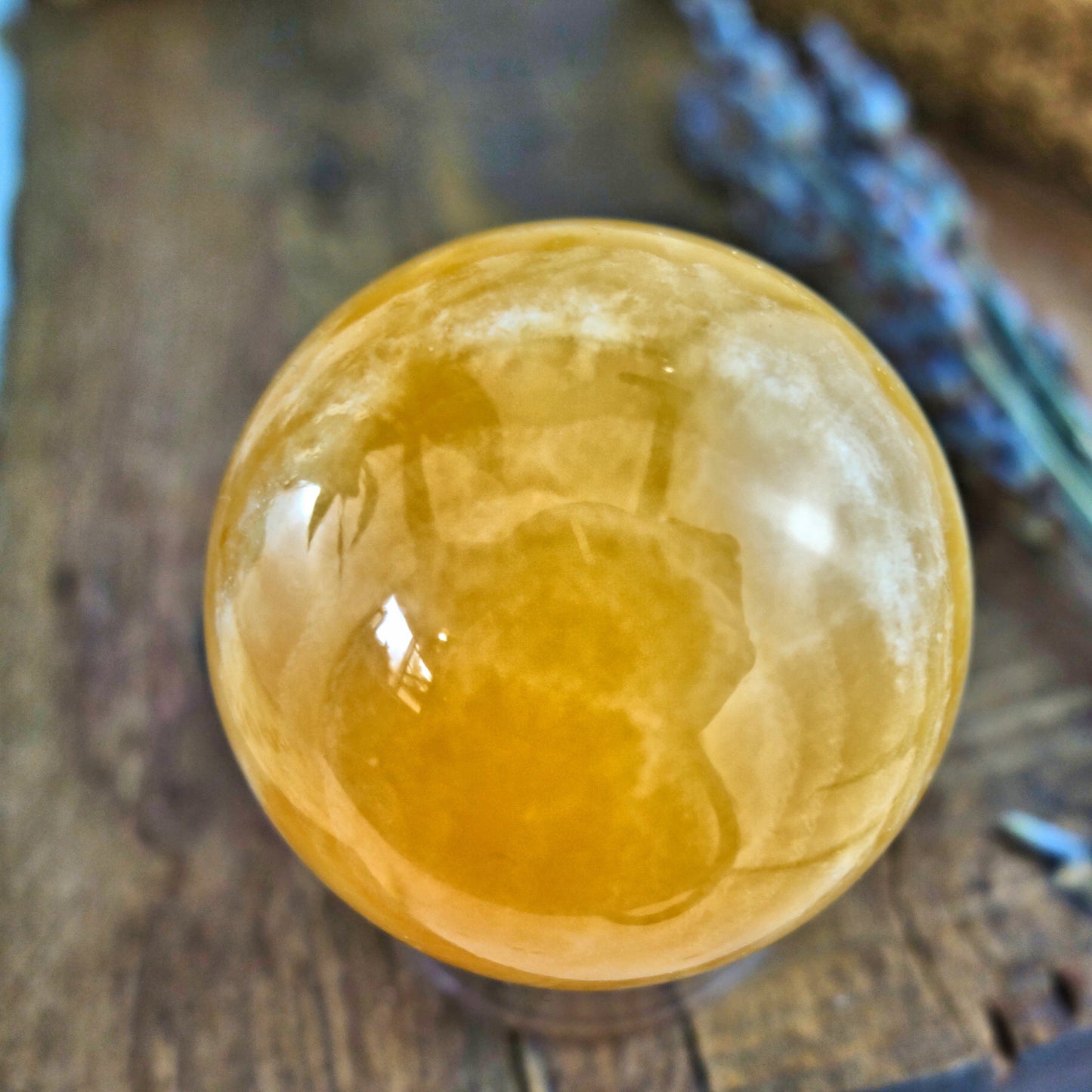 Lush Layers Orange Calcite Sphere Carving - Earth Family Crystals